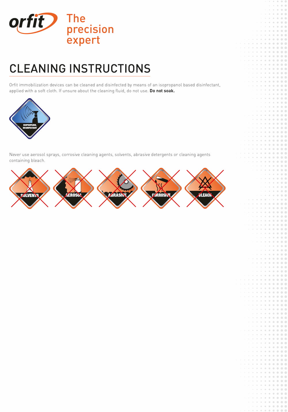 Cleaning guide to clean and disinfect Orfit Products